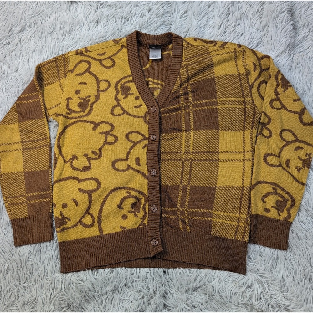 Winnie The Pooh Sweater Womens XS Brown Cardigan Button Up Cozy Soft Comfort